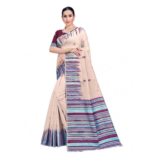 Clasymist Women's Cotton Printed Saree With Unstitched Blouse 5.5Mtr (Cream)