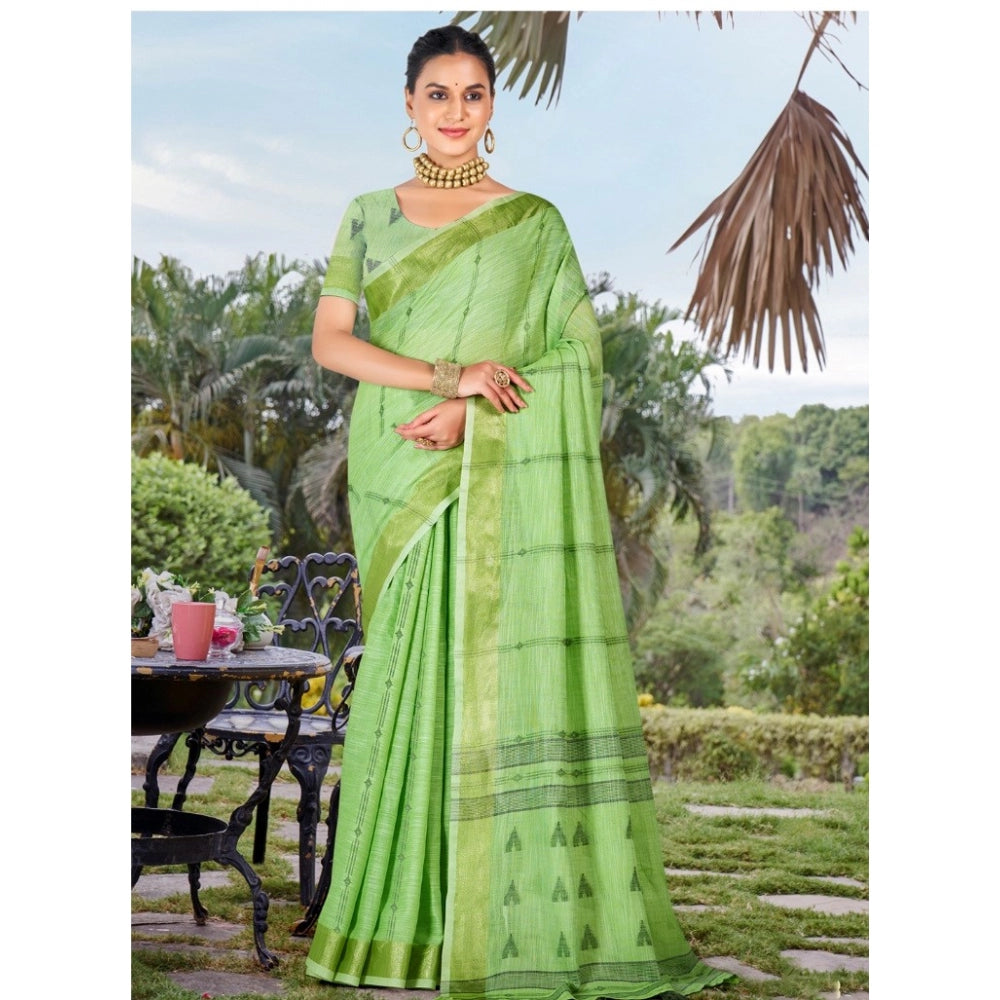 Clasymist Women's Cotton Printed Saree With Unstitched Blouse 5.5Mtr (Green)