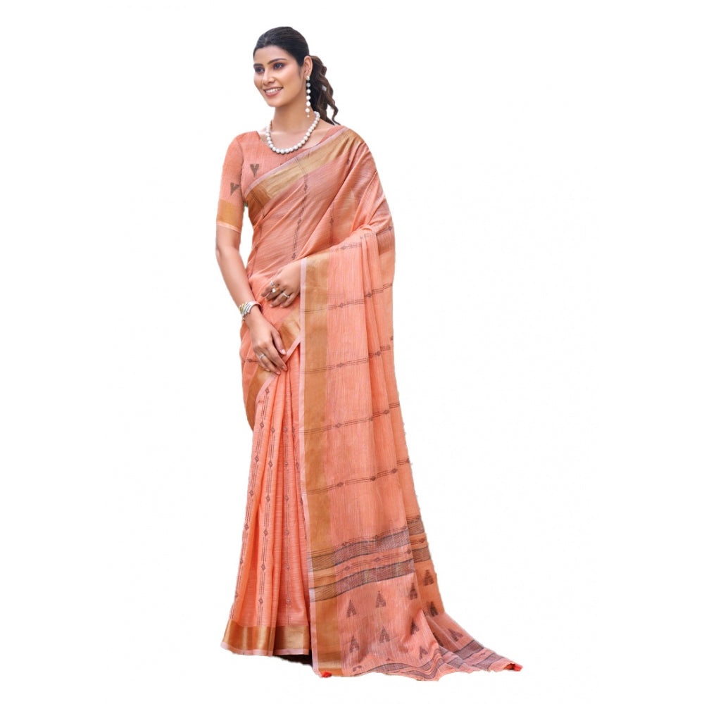 Clasymist Women's Cotton Printed Saree With Unstitched Blouse 5.5Mtr (Peach)