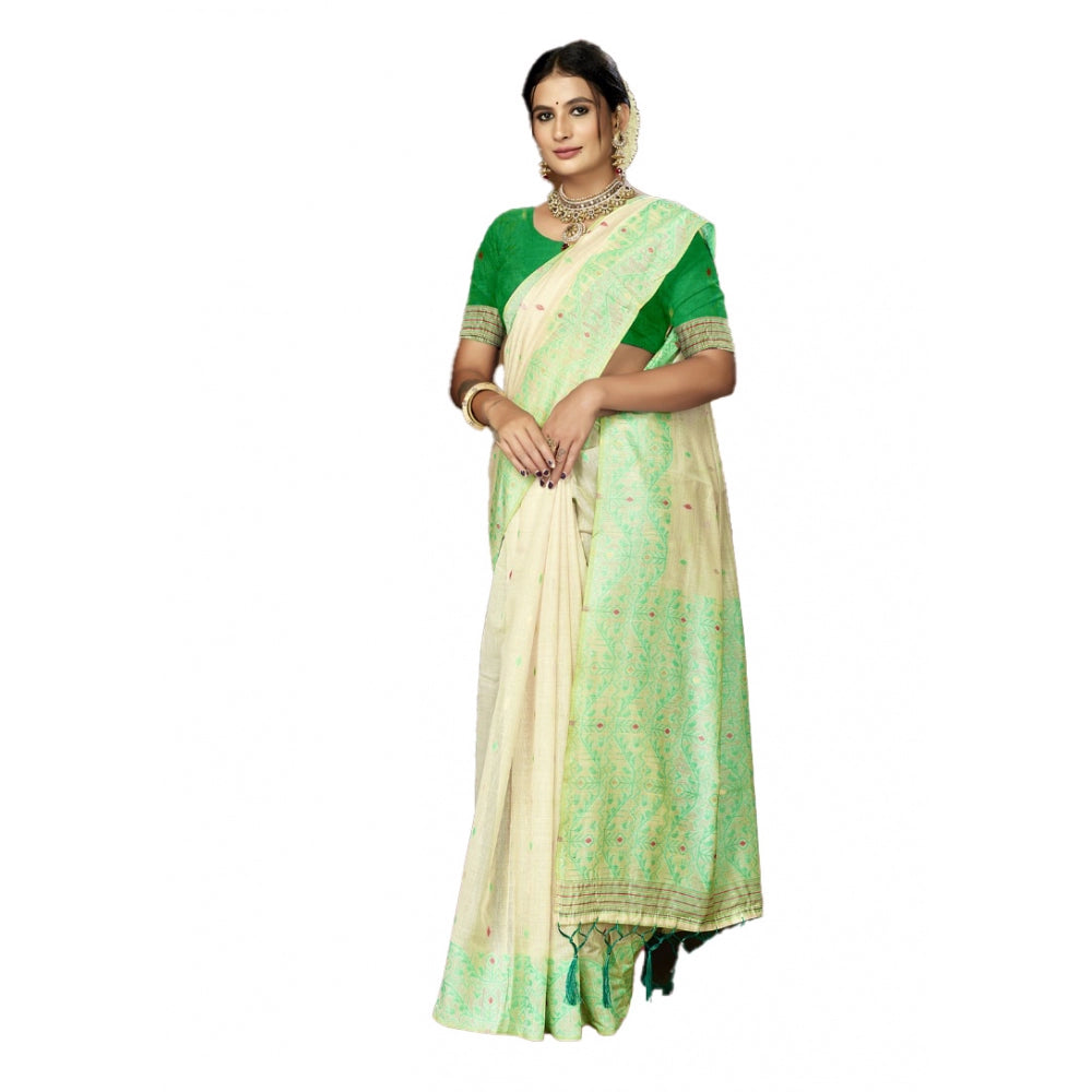 Clasymist Women's Cotton Printed Saree With Unstitched Blouse 5.5Mtr (Green)