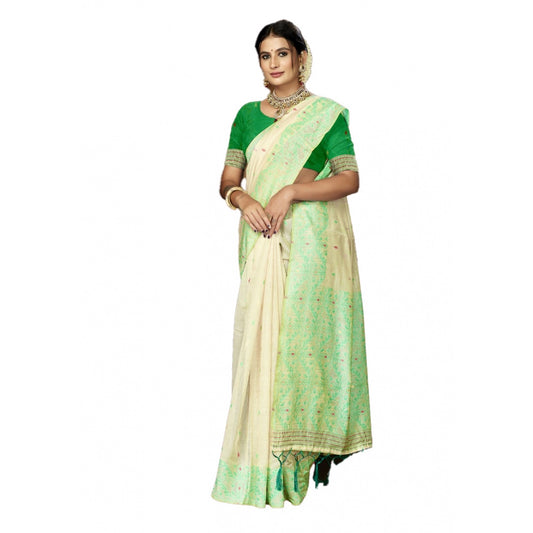 Clasymist Women's Cotton Printed Saree With Unstitched Blouse 5.5Mtr (Green)