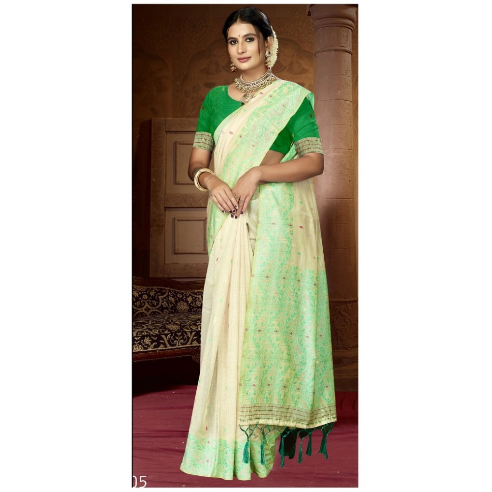 Clasymist Women's Cotton Printed Saree With Unstitched Blouse 5.5Mtr (Green)