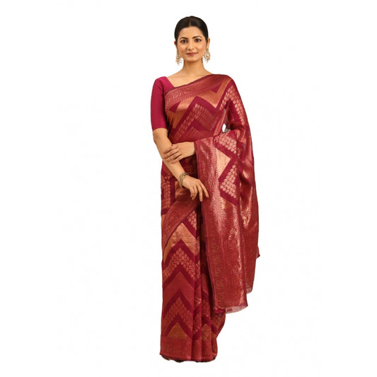 Clasymist Women's Cotton Woven Design Saree With Unstitched Blouse 5.5Mtr (Magenta)