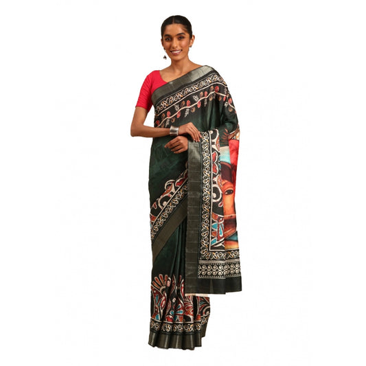 Clasymist Women's Cotton Printed Saree With Unstitched Blouse 5.5Mtr (Green)