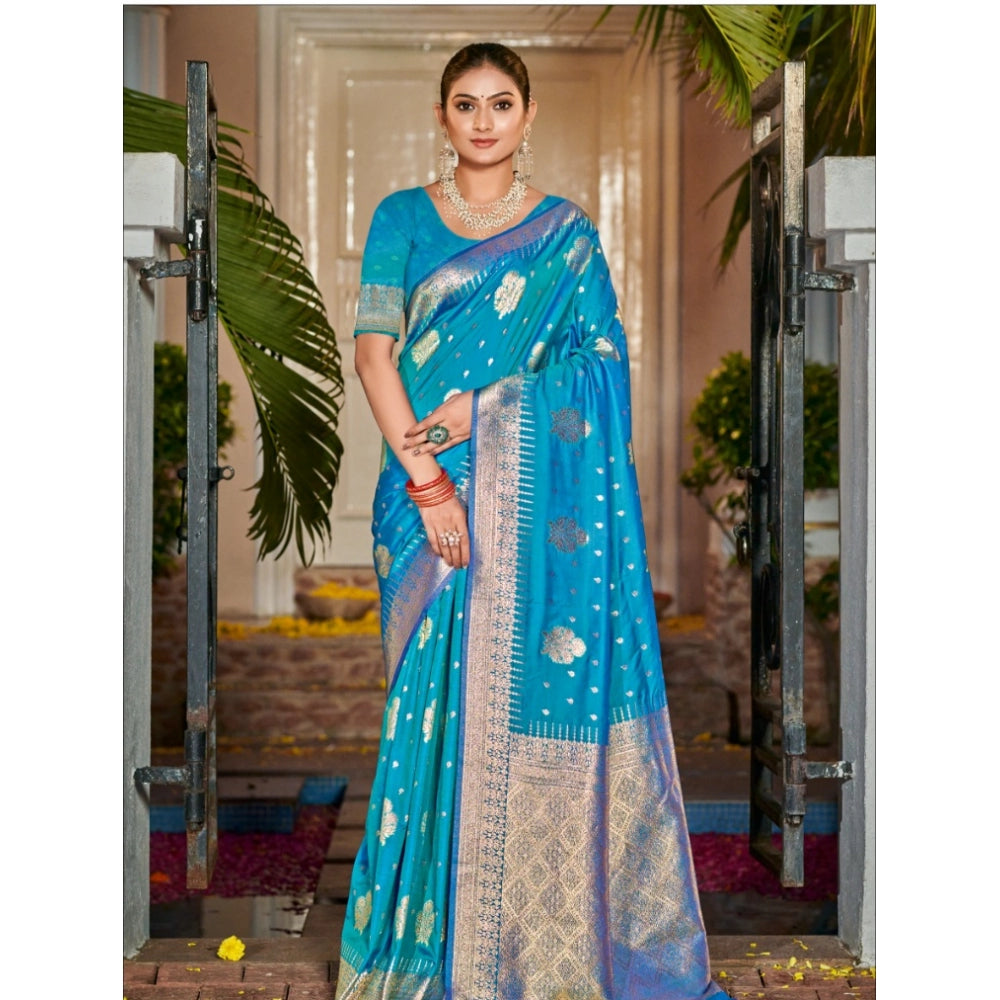 Clasymist Women's Silk Woven Design Saree With Unstitched Blouse 5.5Mtr (SkyBlue)