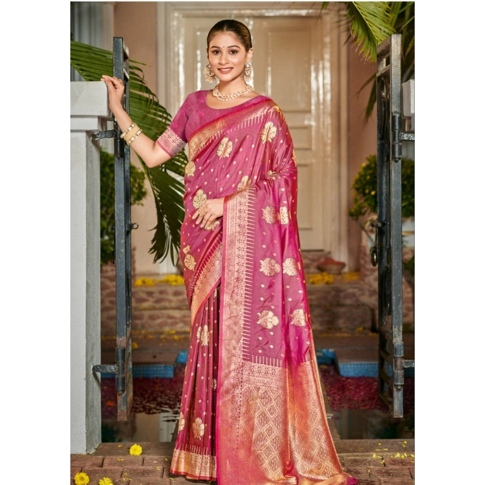 Clasymist Women's Silk Woven Design Saree With Unstitched Blouse 5.5Mtr (Pink)