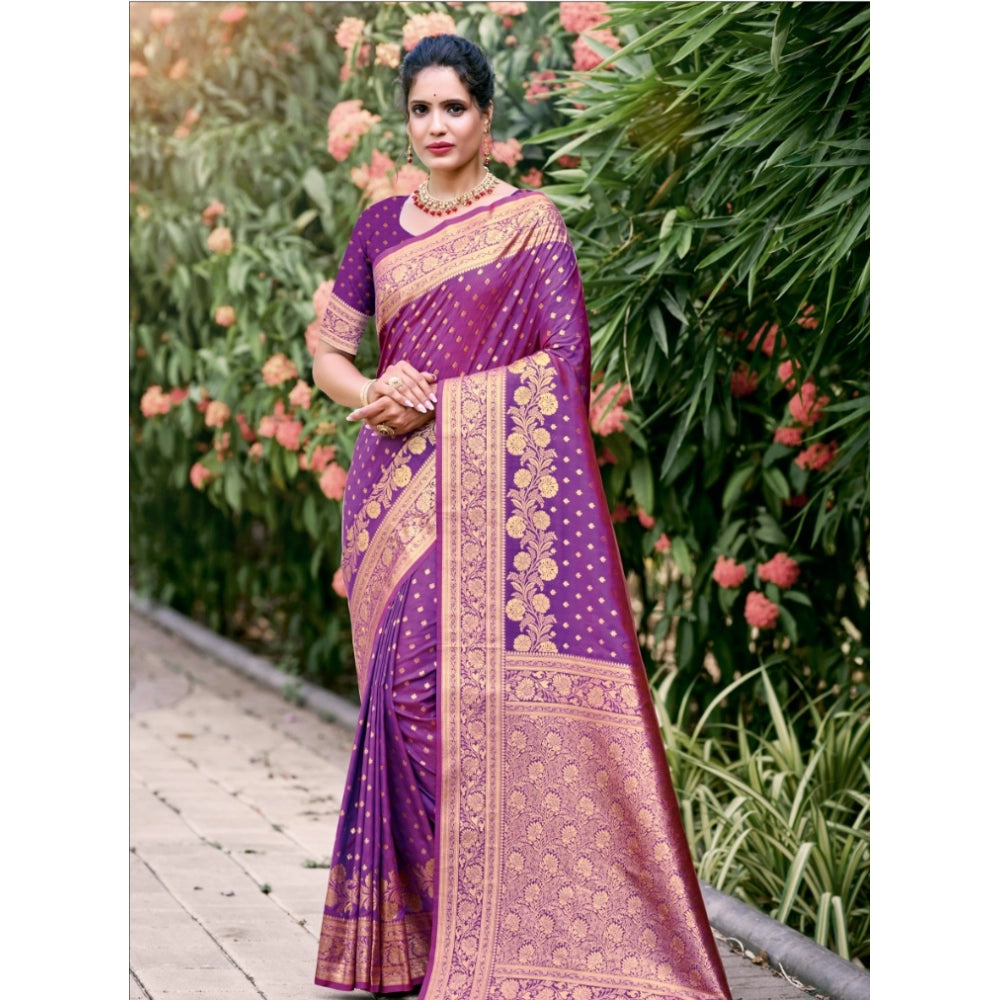 Clasymist Women's Silk Woven Design Saree With Unstitched Blouse 5.5Mtr (Purple)