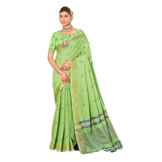 Clasymist Women's Cotton Printed Saree With Unstitched Blouse 5.5Mtr (Green)