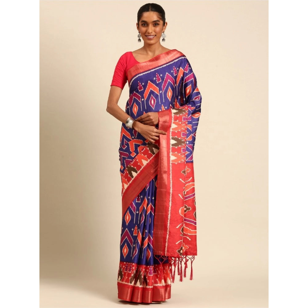 Clasymist Women's Cotton Printed Saree With Unstitched Blouse 5.5Mtr (Blue)