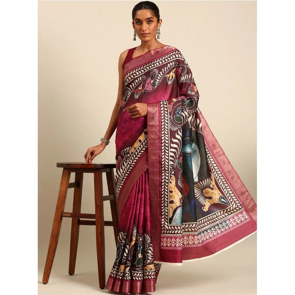 Clasymist Women's Cotton Printed Saree With Unstitched Blouse 5.5Mtr (Multicolor)