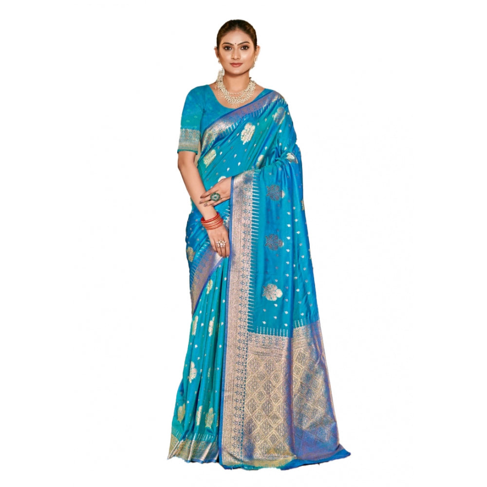 Clasymist Women's Silk Woven Design Saree With Unstitched Blouse 5.5Mtr (SkyBlue)