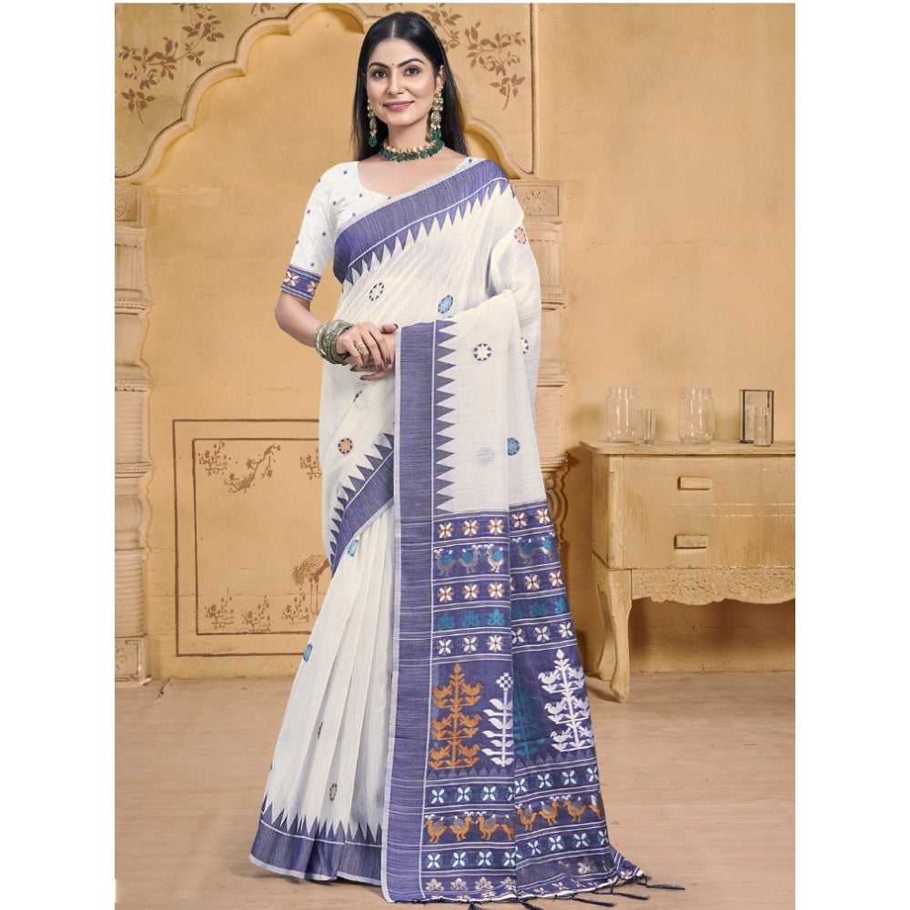 Clasymist Women's Cotton Printed Saree With Unstitched Blouse 5.5Mtr (Cream)