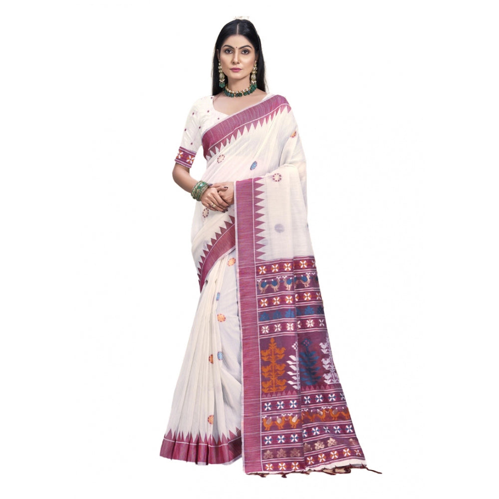 Clasymist Women's Cotton Printed Saree With Unstitched Blouse 5.5Mtr (Pink)