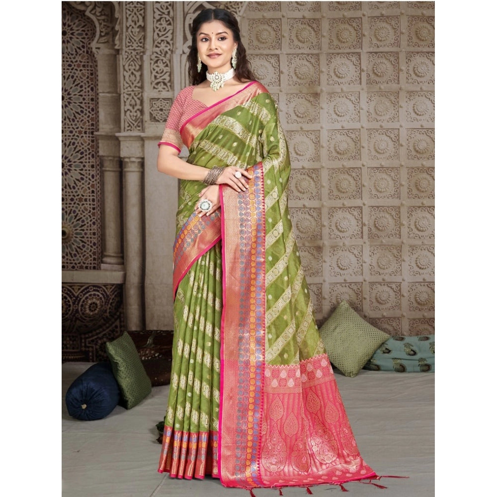 Clasymist Women's Silk Woven Design Saree With Unstitched Blouse 5.5Mtr (Green)