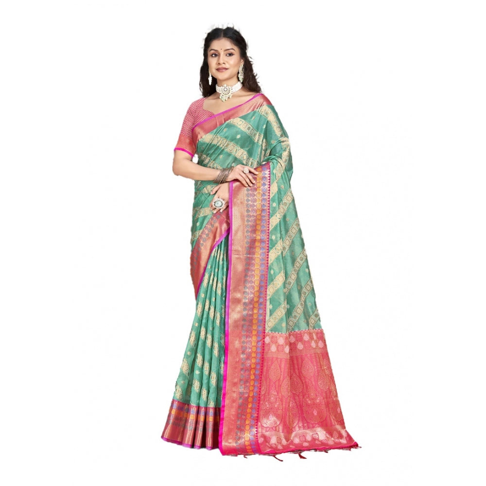 Clasymist Women's Silk Woven Design Saree With Unstitched Blouse 5.5Mtr (Green)