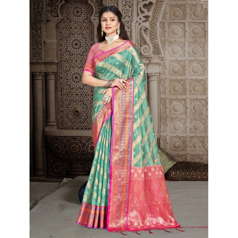 Clasymist Women's Silk Woven Design Saree With Unstitched Blouse 5.5Mtr (Green)