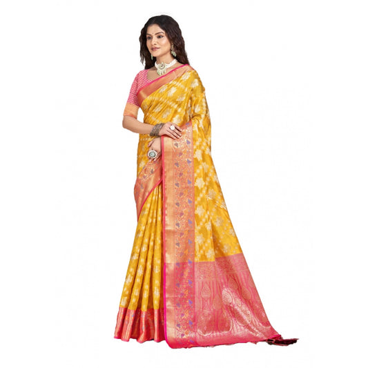 Clasymist Women's Silk Woven Design Saree With Unstitched Blouse 5.5Mtr (Mustard)