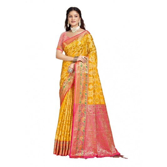 Clasymist Women's Silk Woven Design Saree With Unstitched Blouse 5.5Mtr (Yellow)