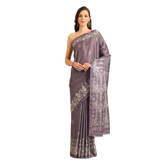 Clasymist Women's Cotton Printed Saree With Unstitched Blouse 5.5Mtr (Purple)