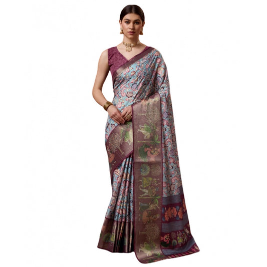 Clasymist Women's Cotton Printed Saree With Unstitched Blouse 5.5Mtr (Multicolor)