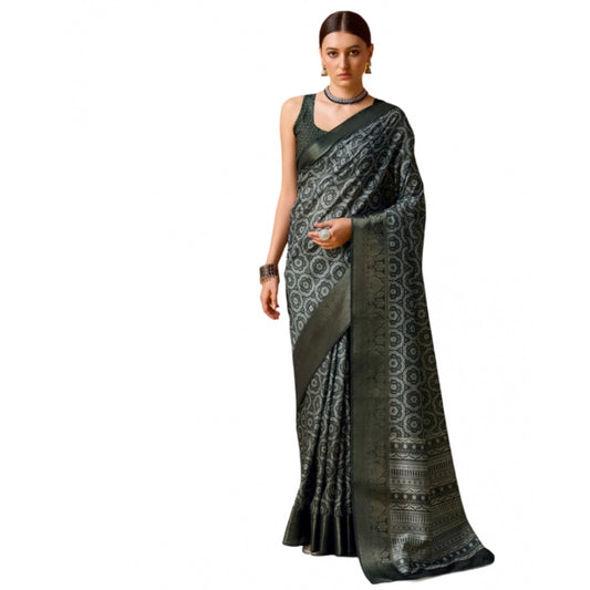 Clasymist Women's Cotton Printed Saree With Unstitched Blouse 5.5Mtr (Black)