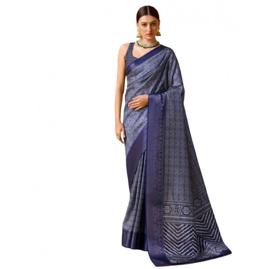 Clasymist Women's Cotton Printed Saree With Unstitched Blouse 5.5Mtr (Blue)