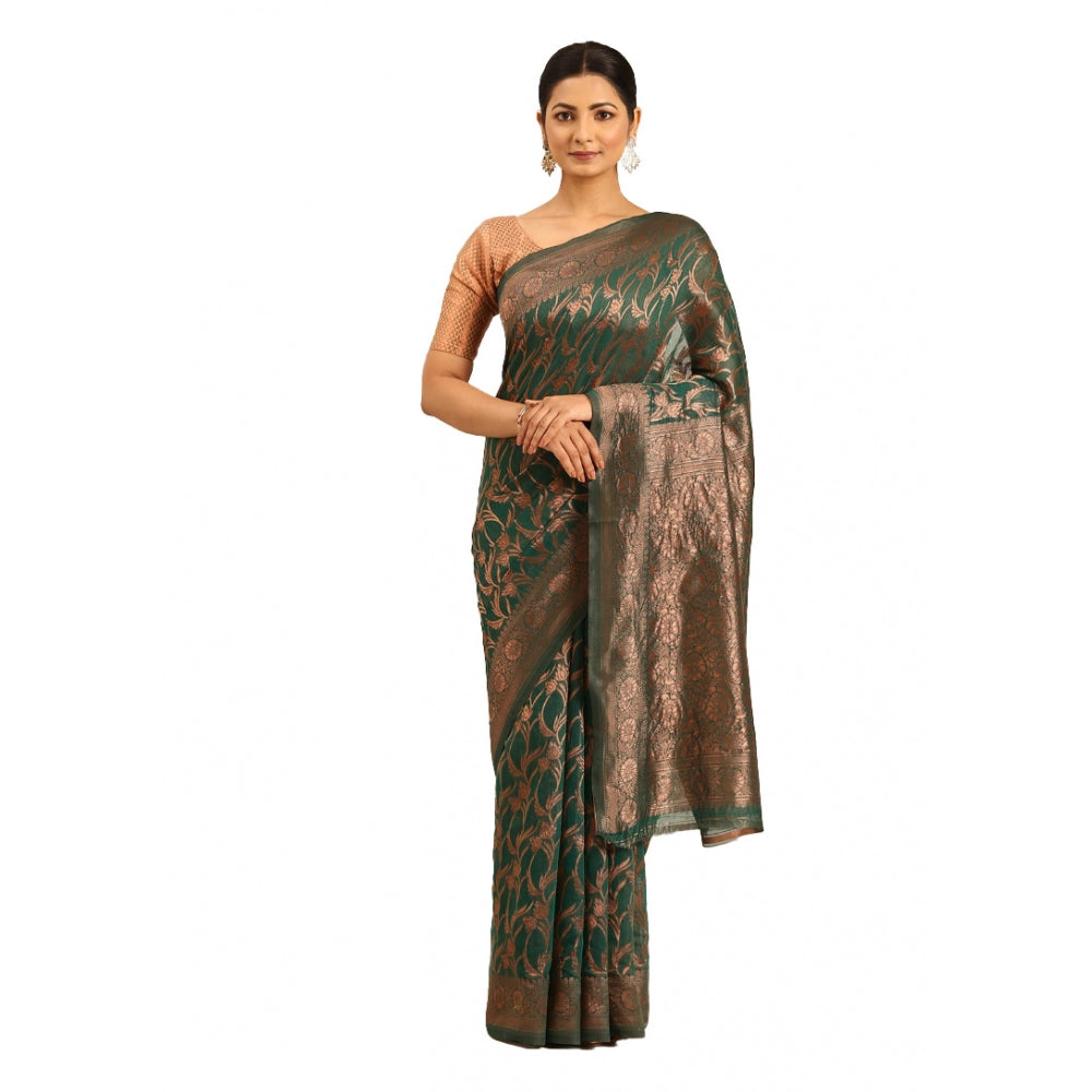 Clasymist Women's Cotton Woven Design Saree With Unstitched Blouse 5.5Mtr (Green)