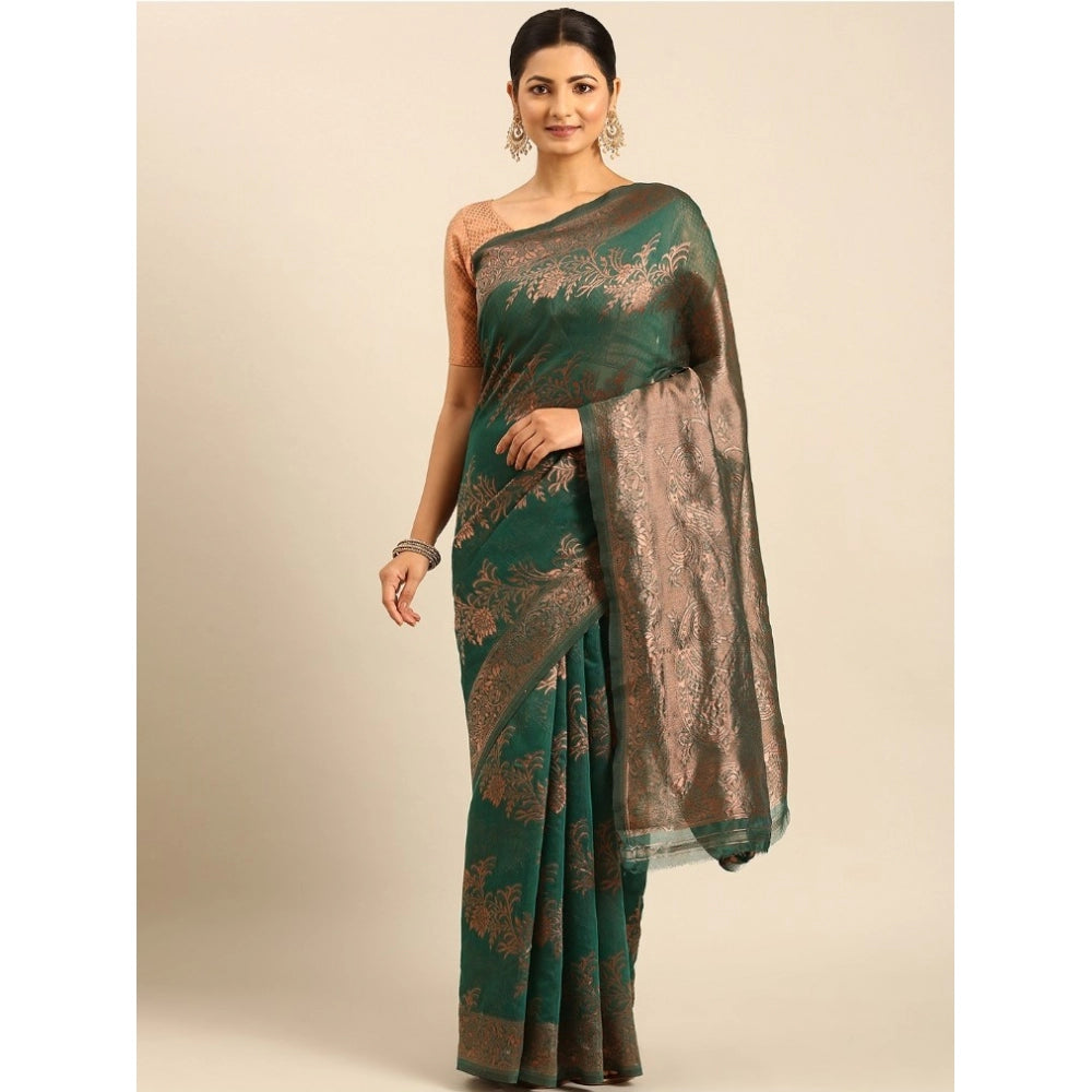 Clasymist Women's Cotton Woven Design Saree With Unstitched Blouse 5.5Mtr (Green)