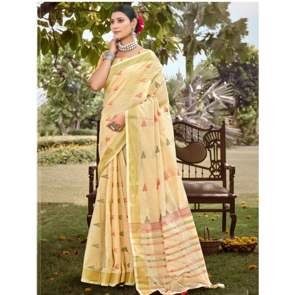 Clasymist Women's Cotton Printed Saree With Unstitched Blouse 5.5Mtr (Gold)