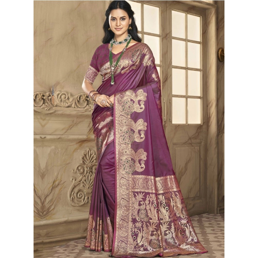 Clasymist Women's Silk Woven Design Saree With Unstitched Blouse 5.5Mtr (Burgundy)