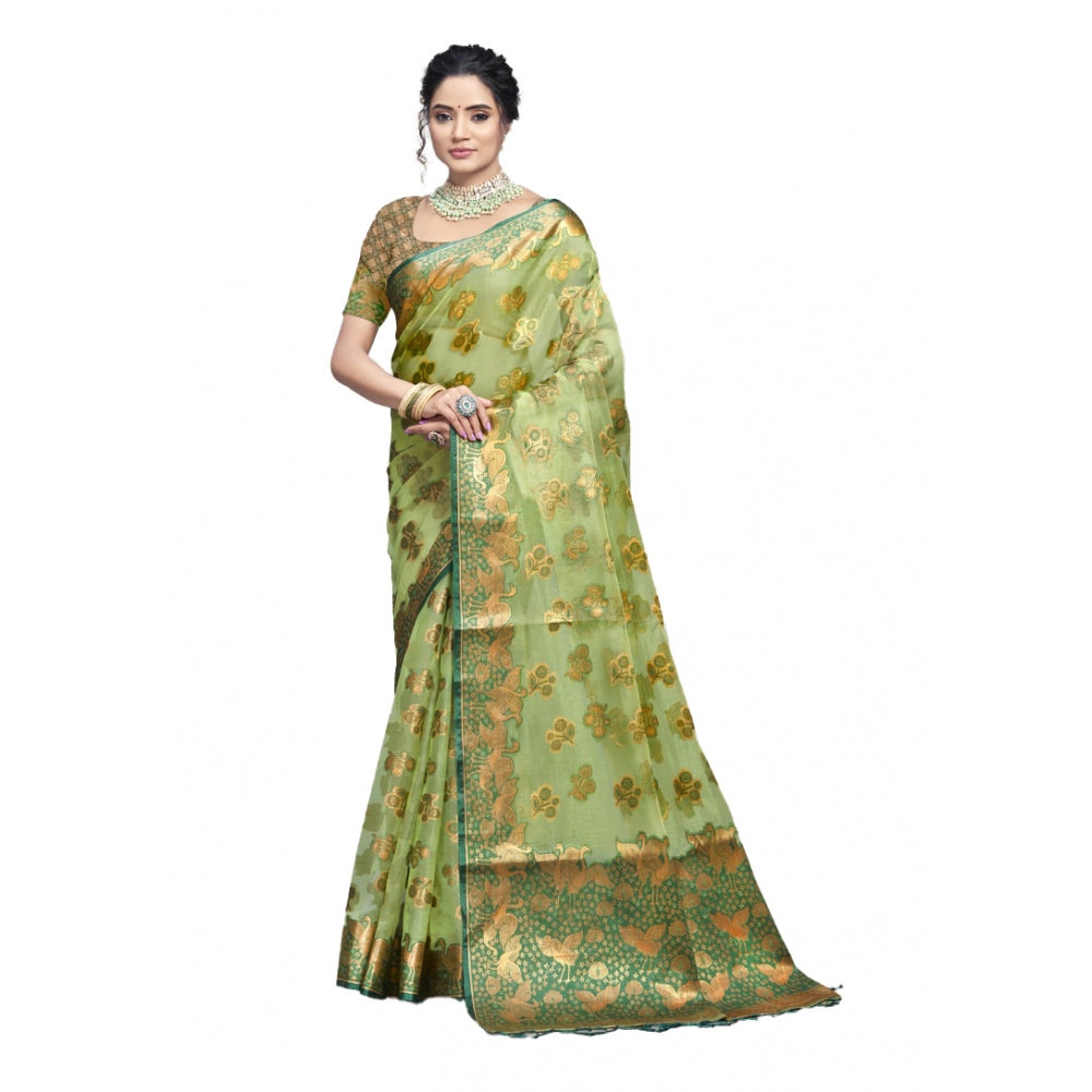 Clasymist Women's Organza Woven Design Saree With Unstitched Blouse 5.5Mtr (Green)