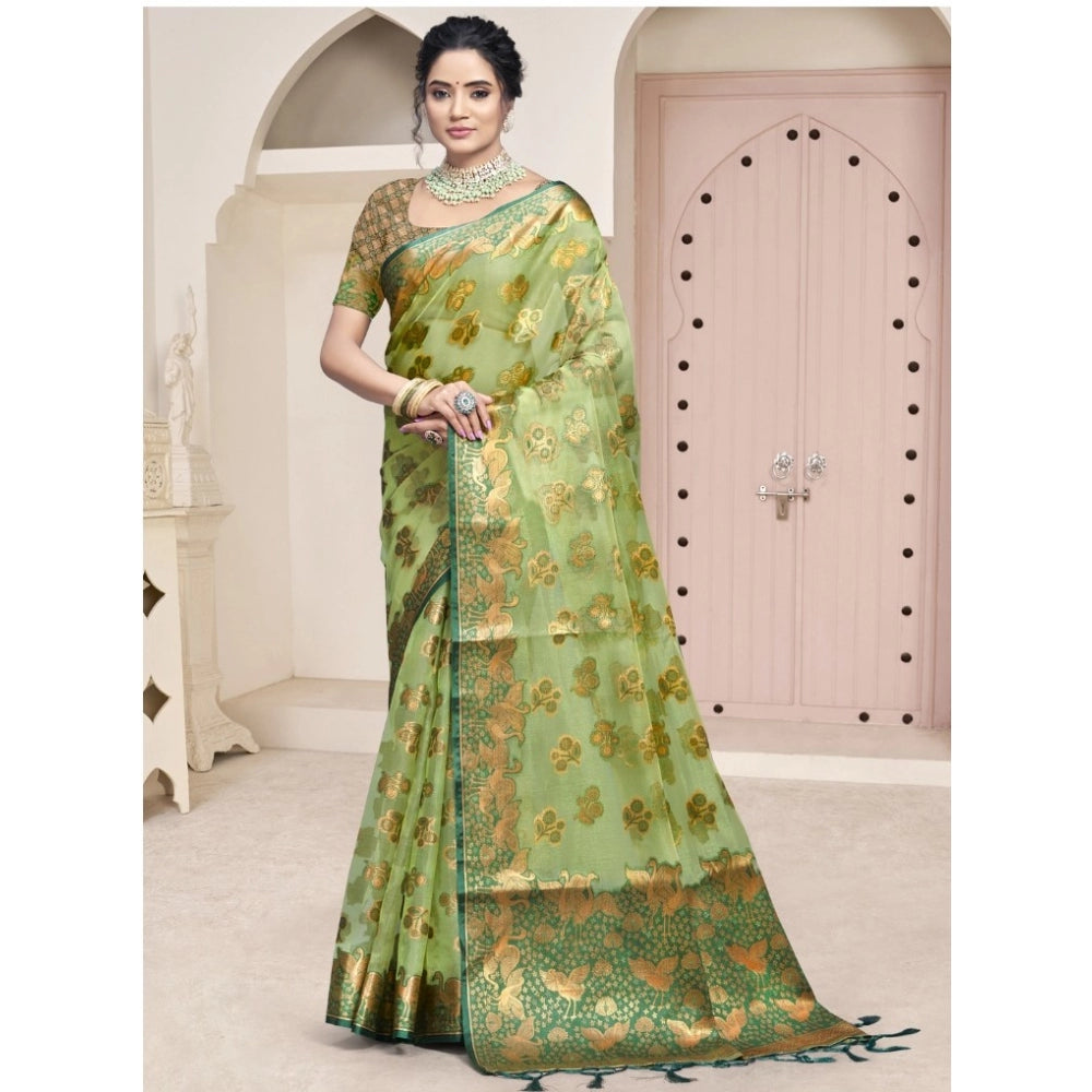 Clasymist Women's Organza Woven Design Saree With Unstitched Blouse 5.5Mtr (Green)