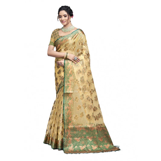 Clasymist Women's Organza Woven Design Saree With Unstitched Blouse 5.5Mtr (Beige)