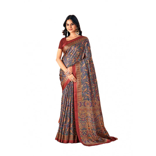 Clasymist Women's Polyester Printed Saree With Unstitched Blouse 5.5Mtr (Grey)