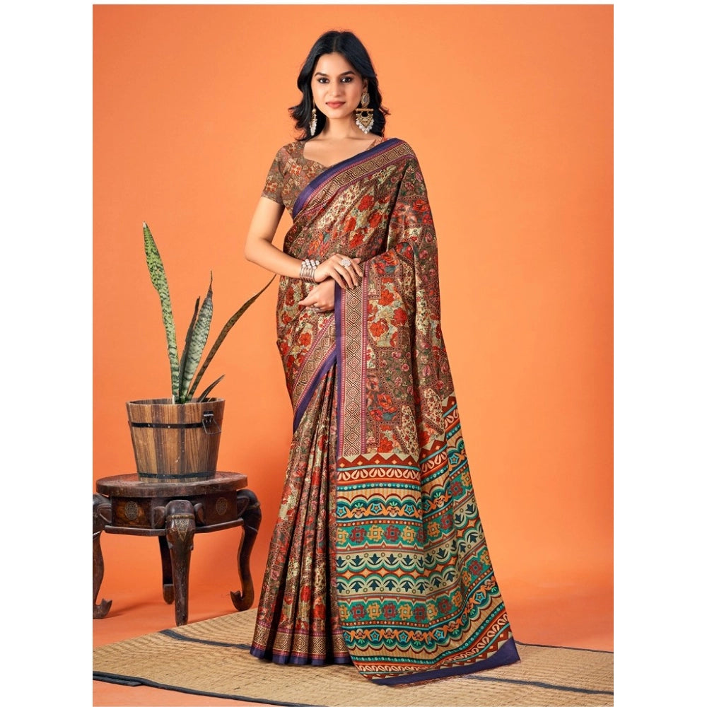 Clasymist Women's Polyester Printed Saree With Unstitched Blouse 5.5Mtr (Multicolor)