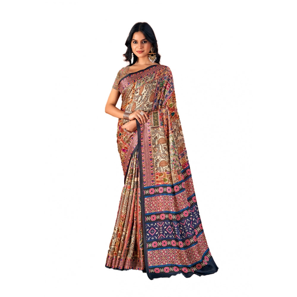 Clasymist Women's Polyester Printed Saree With Unstitched Blouse 5.5Mtr (Multicolor)