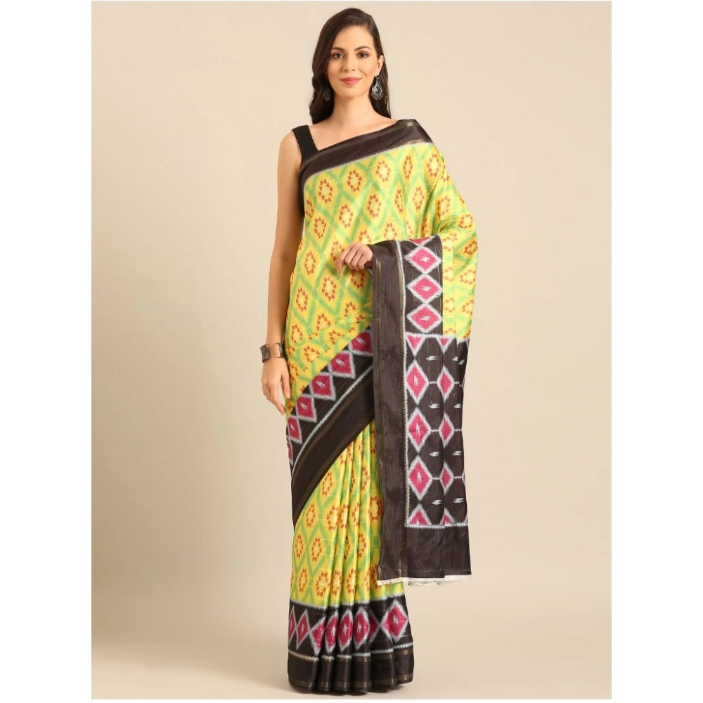 Clasymist Women's Cotton Printed Saree With Unstitched Blouse 5.5Mtr (Yellow)