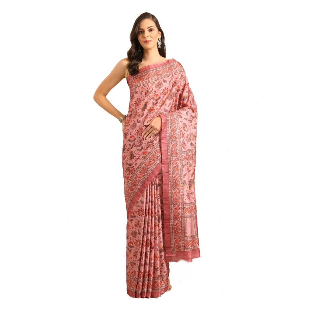 Clasymist Women's Cotton Printed Saree With Unstitched Blouse 5.5Mtr (Pink)