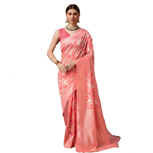 Clasymist Women's Cotton Printed Saree With Unstitched Blouse 5.5Mtr (Pink)