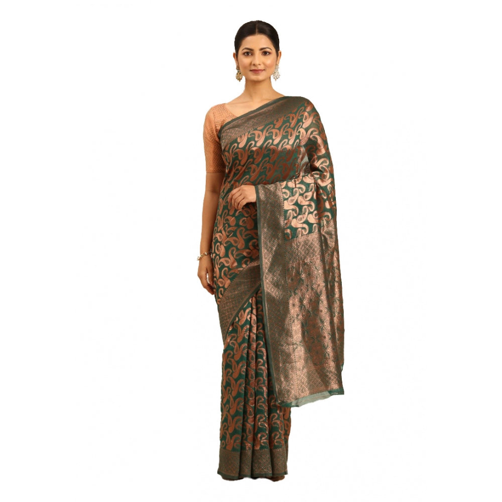 Clasymist Women's Cotton Woven Design Saree With Unstitched Blouse 5.5Mtr (Green)