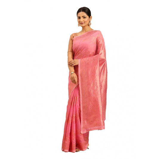 Clasymist Women's Cotton Woven Design Saree With Unstitched Blouse 5.5Mtr (Pink)