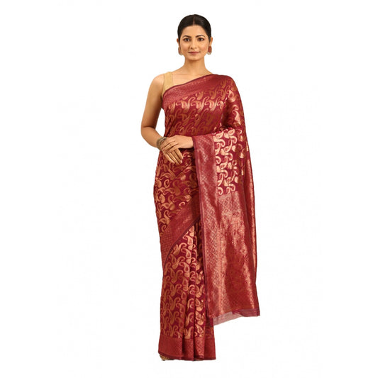 Clasymist Women's Cotton Woven Design Saree With Unstitched Blouse 5.5Mtr (Pink)