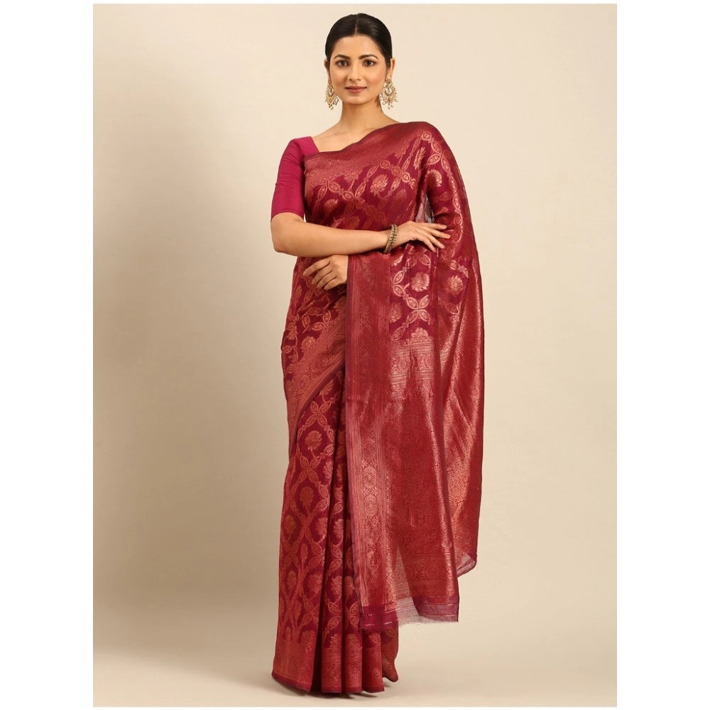 Clasymist Women's Cotton Woven Design Saree With Unstitched Blouse 5.5Mtr (Magenta)