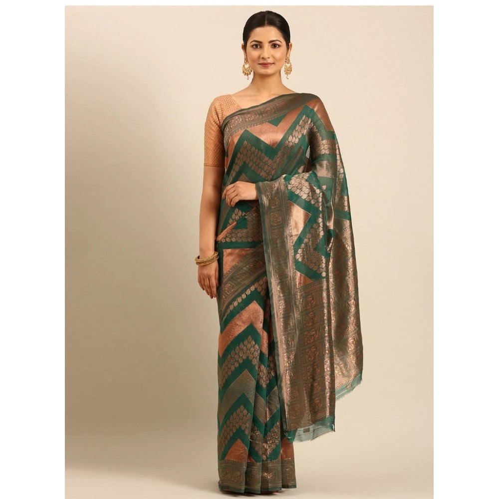 Clasymist Women's Cotton Woven Design Saree With Unstitched Blouse 5.5Mtr (Green)