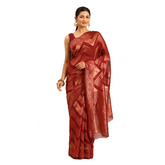 Clasymist Women's Cotton Woven Design Saree With Unstitched Blouse 5.5Mtr (Maroon)