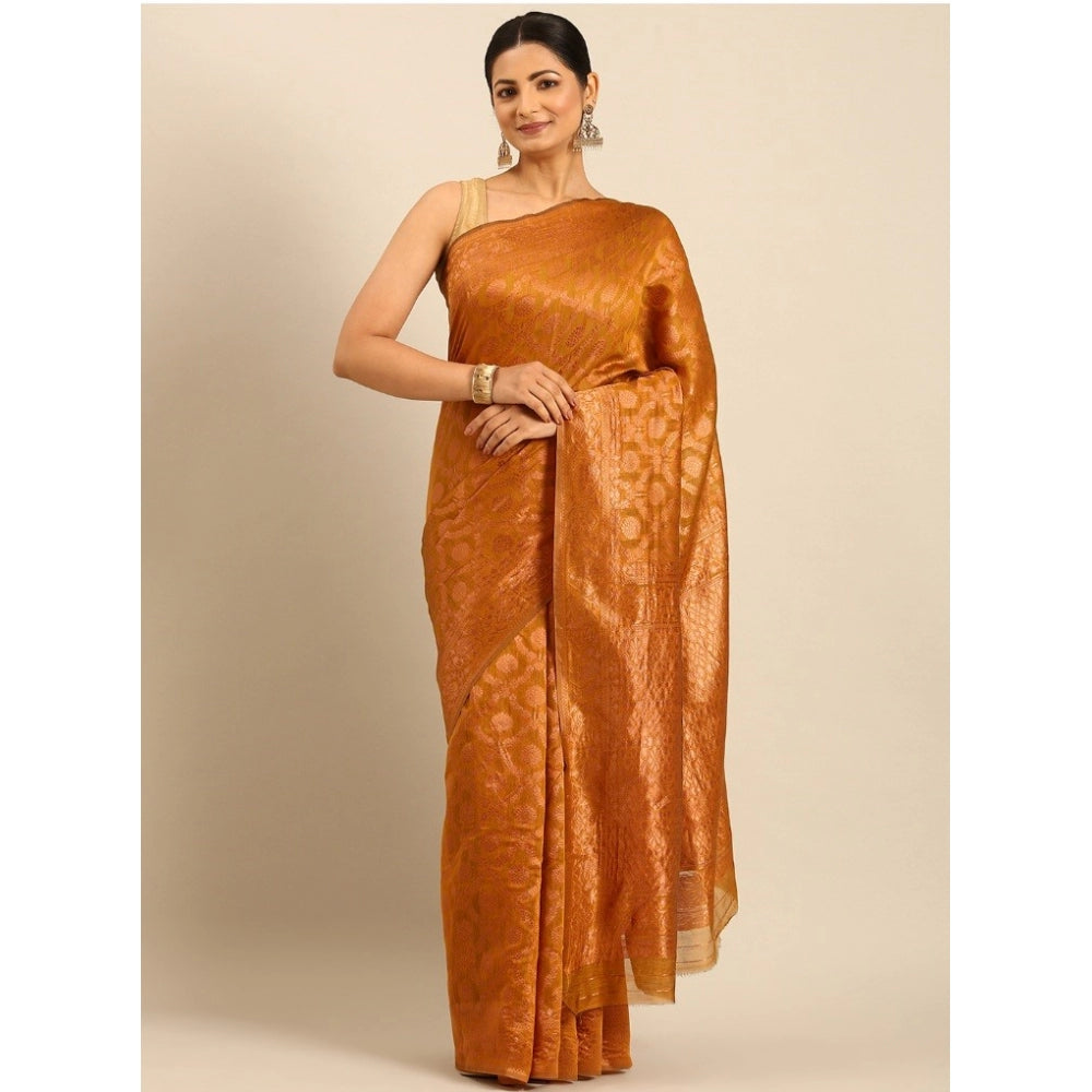 Clasymist Women's Cotton Woven Design Saree With Unstitched Blouse 5.5Mtr (Mustard)