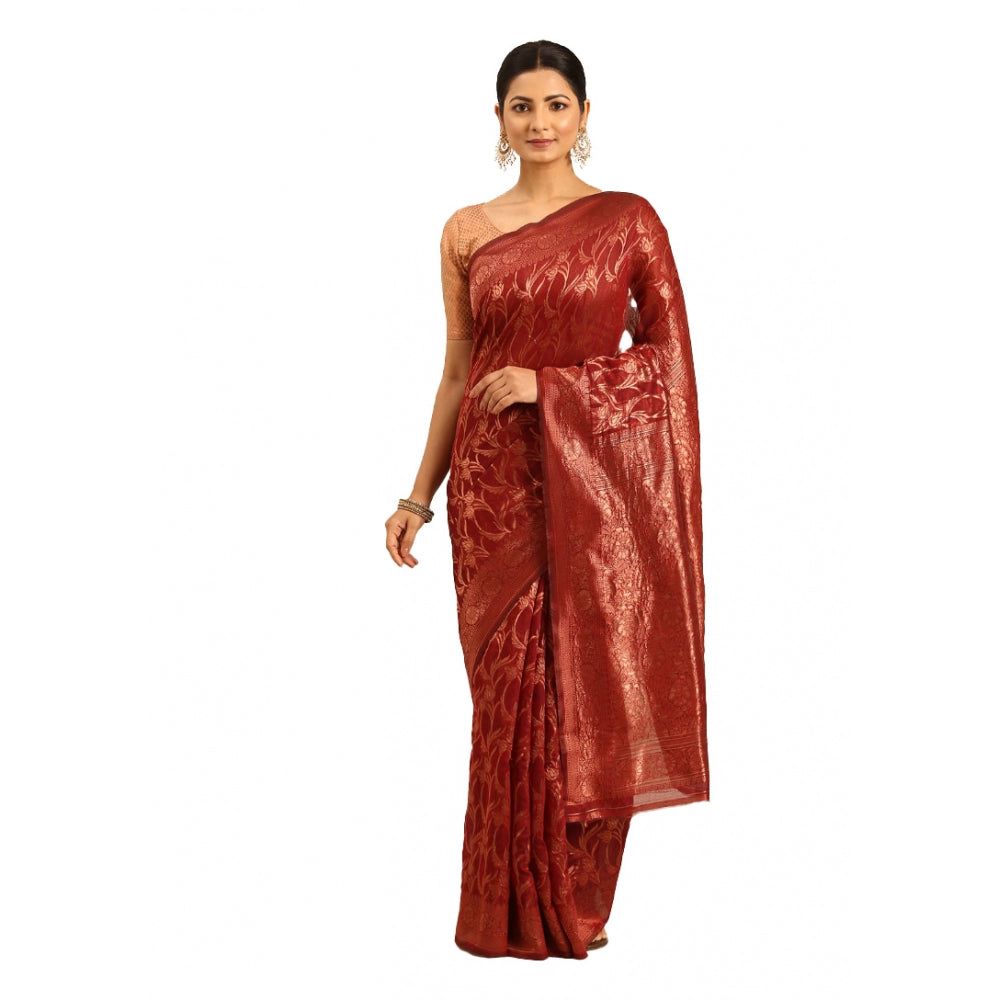 Clasymist Women's Cotton Woven Design Saree With Unstitched Blouse 5.5Mtr (Red)