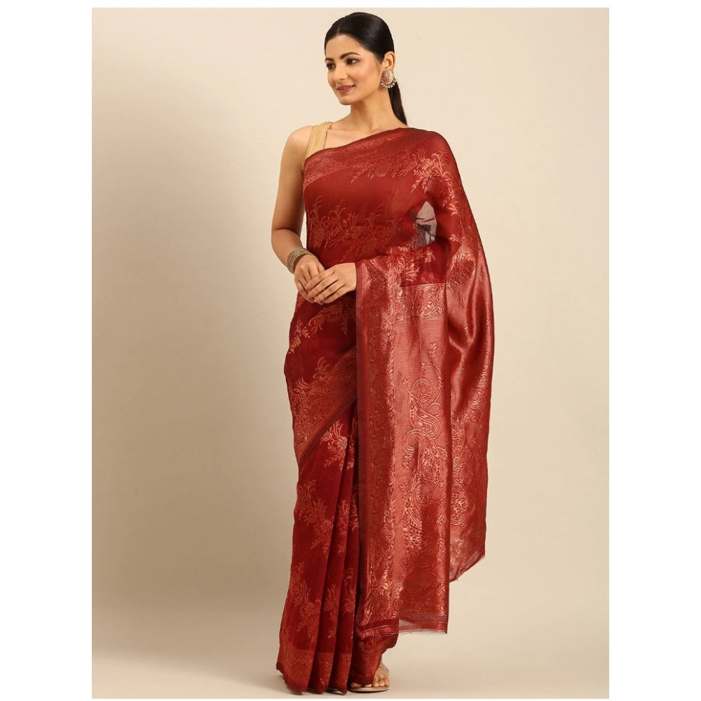 Clasymist Women's Cotton Woven Design Saree With Unstitched Blouse 5.5Mtr (Red)