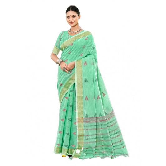 Clasymist Women's Cotton Printed Saree With Unstitched Blouse 5.5Mtr (Green)