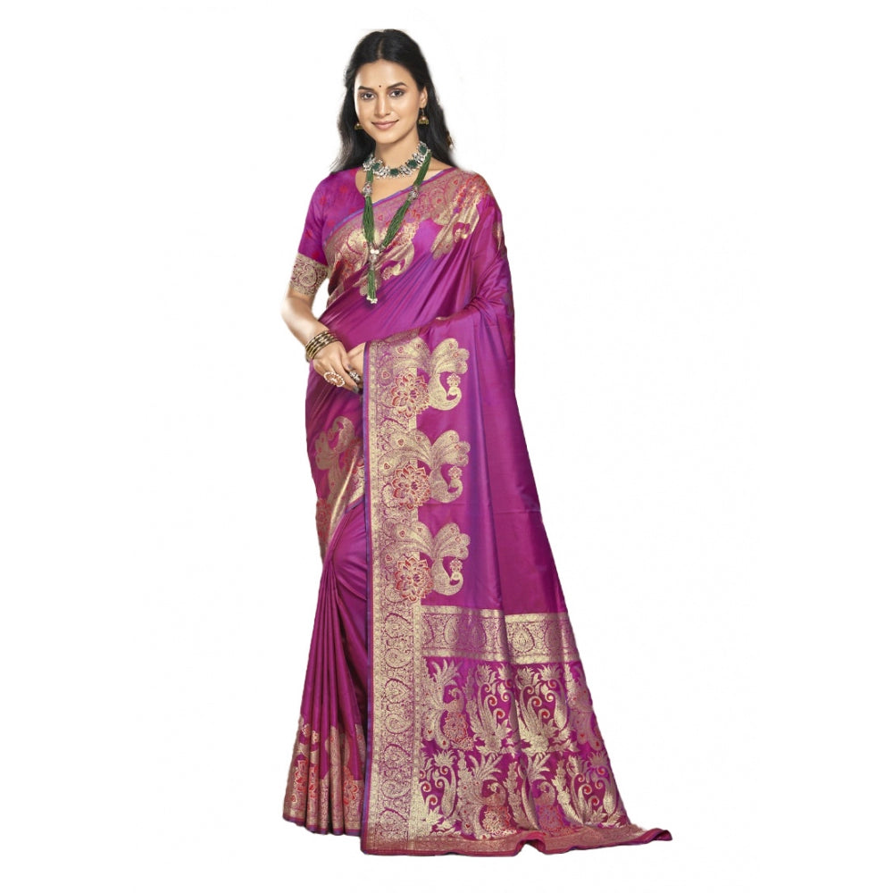 Clasymist Women's Silk Woven Design Saree With Unstitched Blouse 5.5Mtr (Pink)